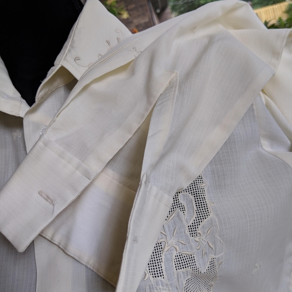 🧨Vintage Ivory Double Red Horse Long Sleeve Embroidered Shirt Eclectic Grandpa - Picture 4 of 10